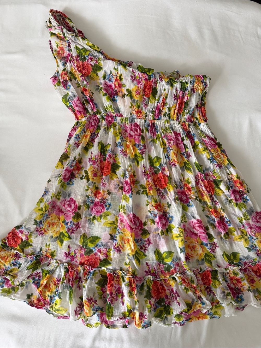 One of a kind Floral Sundress in White with Pink & Yellow Blooms XL